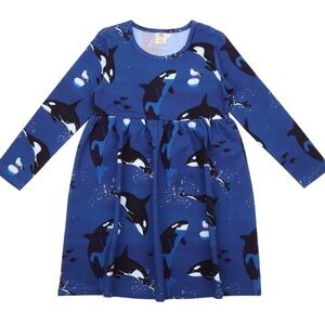 Walkiddy Orca Whale Print Long Sleeve Dress Sz 116cm